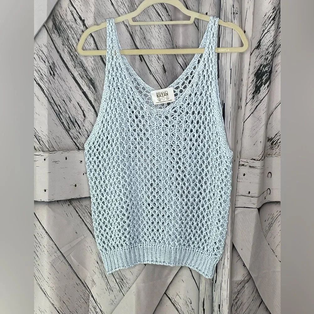 Brand Bazar Crochet Sleeveless Sweater Blue M